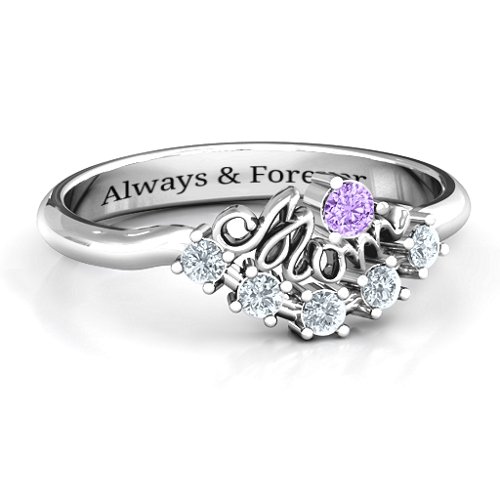 4 - 9 Stone Mom's Glimmering Love Ring – Sterling Silver with Amethyst and Cubic Zirconia