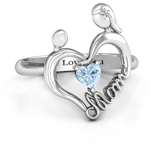 Unbreakable Bond Heart Ring – Sterling Silver with Aquamarine