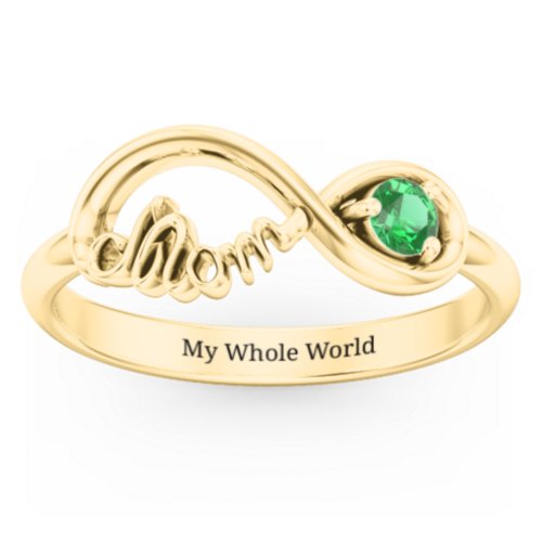 Mom's Infinity Ring – 10K Yellow Gold with Emerald