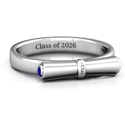 Diploma Scroll Graduation Ring in 925 Sterling Silver with Blue Sapphire