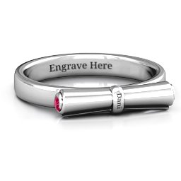 Diploma Scroll Graduation Ring in 925 Sterling Silver with Ruby
