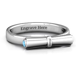 Diploma Scroll Graduation Ring in 925 Sterling Silver with Blue Topaz