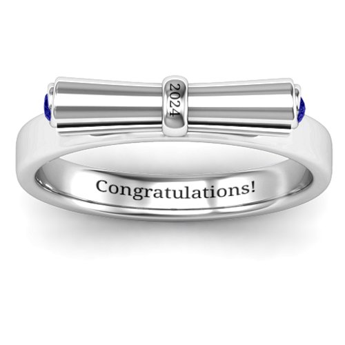 Diploma Scroll Graduation Ring – Sterling Silver with Blue Sapphire