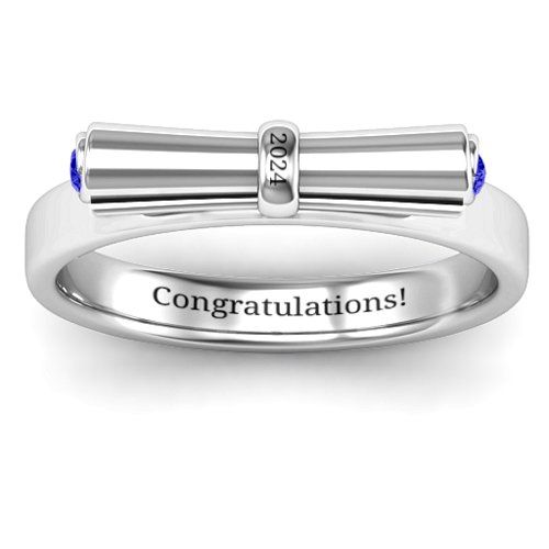 Diploma Scroll Graduation Ring – Sterling Silver with Blue Sapphire