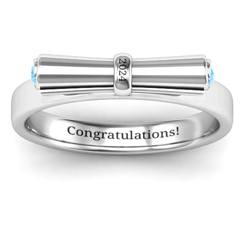 Diploma Scroll Graduation Ring – Sterling Silver with Blue Topaz