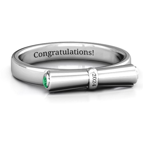 Diploma Scroll Graduation Ring – Sterling Silver with Emerald
