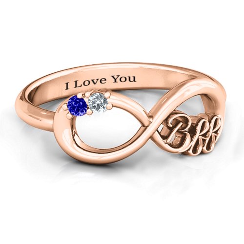 BFF Friendship Infinity Ring with 2 - 7 Stones – 10K Rose Gold with Cubic Zirconia and Blue Sapphire
