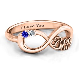 BFF Friendship Infinity Ring with 2 - 7 Stones in 10K Solid Rose Gold with Cubic Zirconia, Blue Sapphire, Amethyst, Peridot, and Garnet
