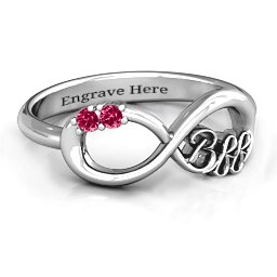 BFF Friendship Infinity Ring with 2 - 7 Stones in 925 Sterling Silver with Ruby, Cubic Zirconia, Amethyst, Peridot, and Garnet