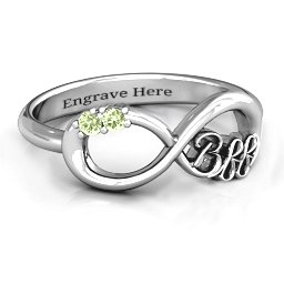 BFF Friendship Infinity Ring with 2 - 7 Stones in 925 Sterling Silver with Peridot, Cubic Zirconia, Amethyst, and Garnet