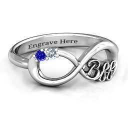 BFF Friendship Infinity Ring with 2 - 7 Stones in 925 Sterling Silver with Cubic Zirconia, Blue Sapphire, Amethyst, Peridot, and Garnet