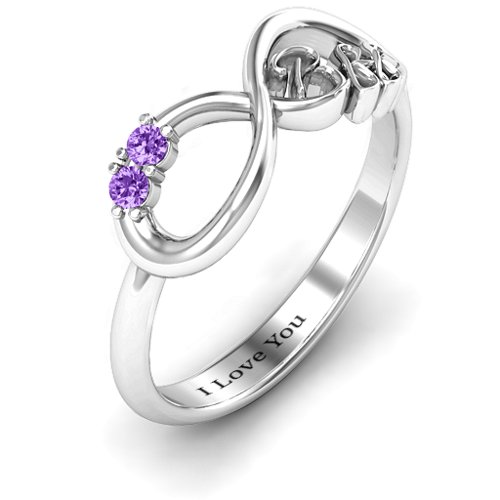 BFF Friendship Infinity Ring with 2 - 7 Stones – Sterling Silver with Amethyst
