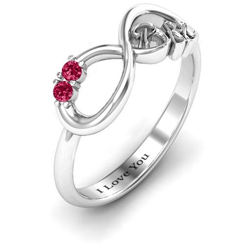 BFF Friendship Infinity Ring with 2 - 7 Stones – Sterling Silver with Ruby