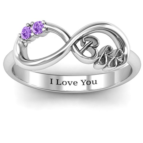 BFF Friendship Infinity Ring with 2 - 7 Stones – Sterling Silver with Amethyst