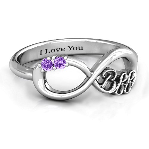 BFF Friendship Infinity Ring with 2 - 7 Stones – Sterling Silver with Amethyst