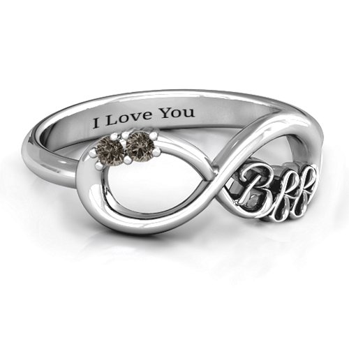 BFF Friendship Infinity Ring with 2 - 7 Stones – Sterling Silver with Smokey Quartz