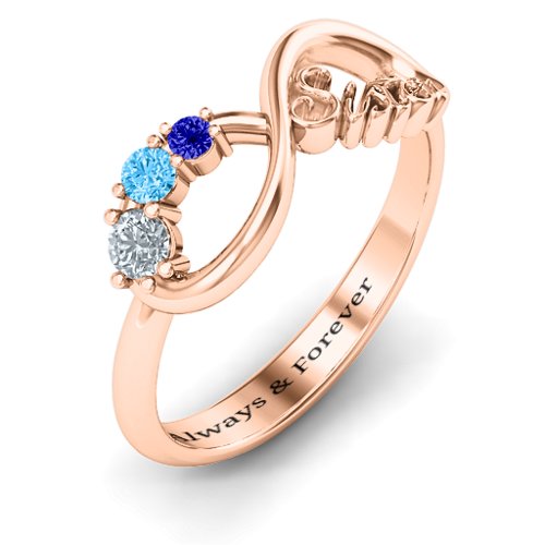 2-4 Stone Sisters Infinity Ring – 10K Rose Gold with Cubic Zirconia, Blue Topaz, and Blue Sapphire