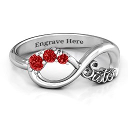 2-4 Stone Sisters Infinity Ring in 925 Sterling Silver with Garnet and Cubic Zirconia