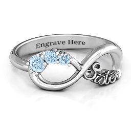 2-4 Stone Sisters Infinity Ring in 925 Sterling Silver with Aquamarine and Cubic Zirconia