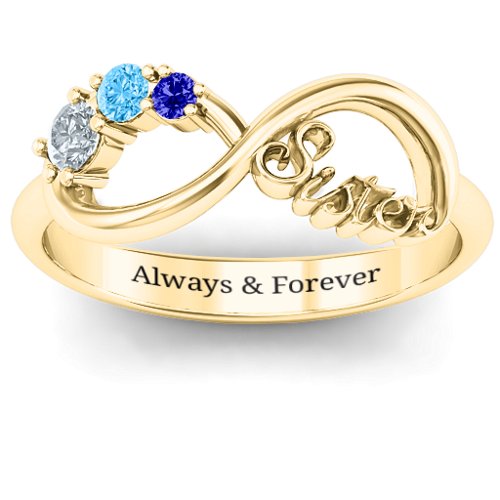 2-4 Stone Sisters Infinity Ring – 10K Yellow Gold with Cubic Zirconia, Blue Topaz, and Blue Sapphire