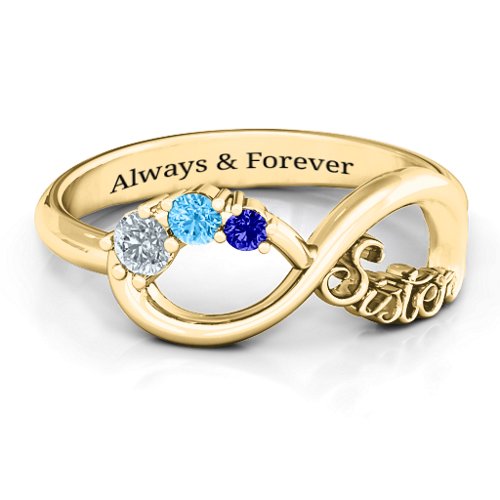 2-4 Stone Sisters Infinity Ring – 10K Yellow Gold with Cubic Zirconia, Blue Topaz, and Blue Sapphire