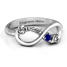 Sweet 16 with Birthstone Infinity Ring in 925 Sterling Silver with Blue Sapphire