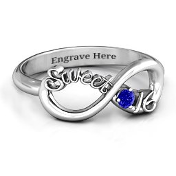 Sweet 16 with Birthstone Infinity Ring in 925 Sterling Silver with Blue Sapphire