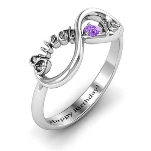 Sweet 16 with Birthstone Infinity Ring – Sterling Silver with Amethyst