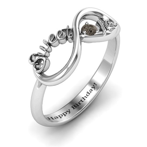 Sweet 16 with Birthstone Infinity Ring – Sterling Silver with Smokey Quartz