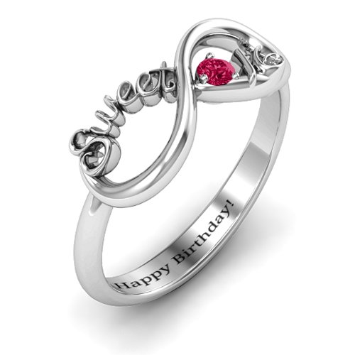 Sweet 16 with Birthstone Infinity Ring – Sterling Silver with Ruby