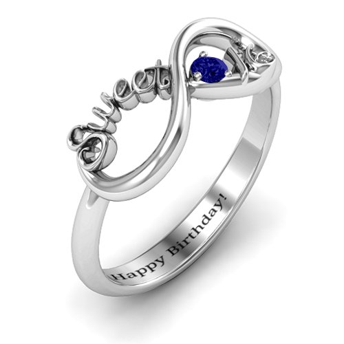Sweet 16 with Birthstone Infinity Ring – Sterling Silver with Blue Sapphire