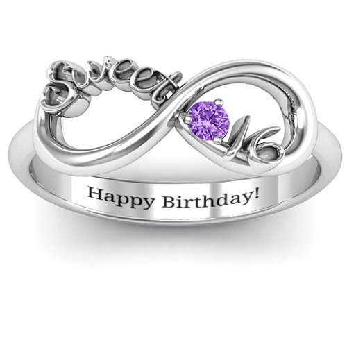 Sweet 16 with Birthstone Infinity Ring – Sterling Silver with Amethyst
