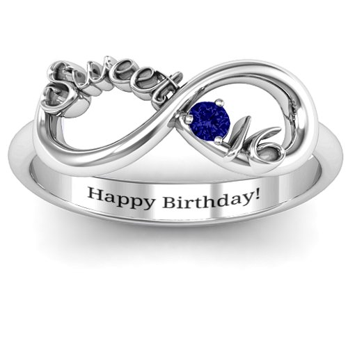 Sweet 16 with Birthstone Infinity Ring – Sterling Silver with Blue Sapphire