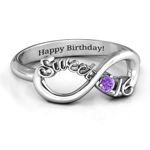 Sweet 16 with Birthstone Infinity Ring – Sterling Silver with Amethyst