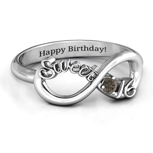 Sweet 16 with Birthstone Infinity Ring – Sterling Silver with Smokey Quartz