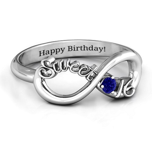 Sweet 16 with Birthstone Infinity Ring – Sterling Silver with Blue Sapphire