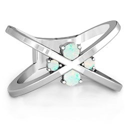 4 Stone Crossover Ring in 925 Sterling Silver with Opal