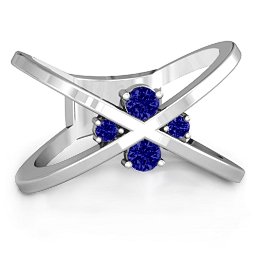 4 Stone Crossover Ring in 925 Sterling Silver with Blue Sapphire