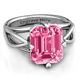 Twisted Shank Emerald Cut Stone with Filigree Ring