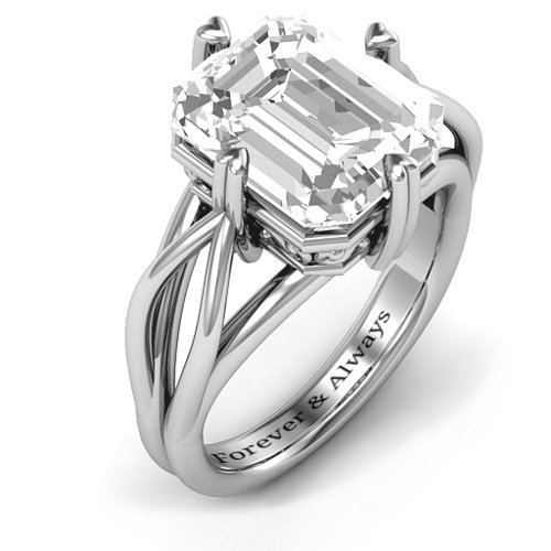Twisted Shank Emerald Cut Stone with Filigree Ring
