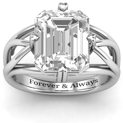 Twisted Shank Emerald Cut Stone with Filigree Ring