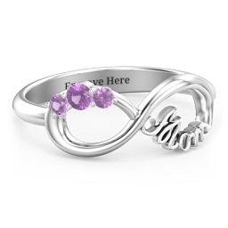 Mom's Infinite Love Ring with 2-10 Stones in 925 Sterling Silver with Amethyst, Cubic Zirconia, Citrine, Pink Tourmaline, and Fancy Brown Premium Zirconia