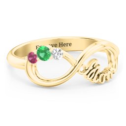 Mom's Infinite Love Ring with 2-10 Stones in 10K Solid Yellow Gold with Emerald, Ruby, Cubic Zirconia, Citrine, Pink Tourmaline, and Fancy Brown Premium Zirconia