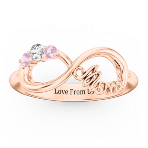 Mom's Infinite Love Ring with 2-10 Stones – 10K Rose Gold with Cubic Zirconia and Pink Tourmaline