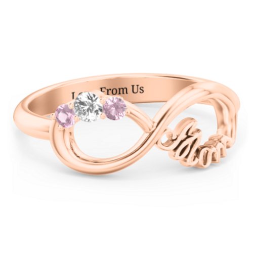 Mom's Infinite Love Ring with 2-10 Stones – 10K Rose Gold with Cubic Zirconia and Pink Tourmaline