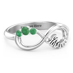 Mom's Infinite Love Ring with 2-10 Stones in 925 Sterling Silver with Emerald, Cubic Zirconia, Citrine, Pink Tourmaline, and Fancy Brown Premium Zirconia
