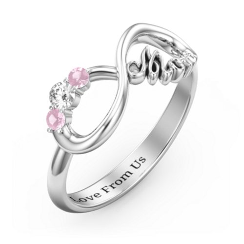 Mom's Infinite Love Ring with 2-10 Stones – Sterling Silver with Cubic Zirconia and Pink Tourmaline