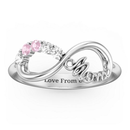 Mom's Infinite Love Ring with 2-10 Stones – Sterling Silver with Cubic Zirconia and Pink Tourmaline