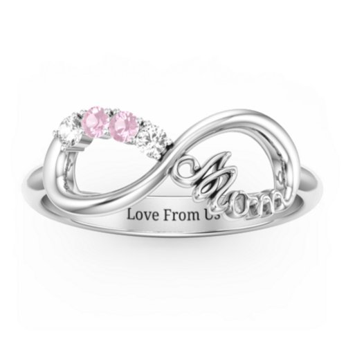 Mom's Infinite Love Ring with 2-10 Stones – Sterling Silver with Cubic Zirconia and Pink Tourmaline