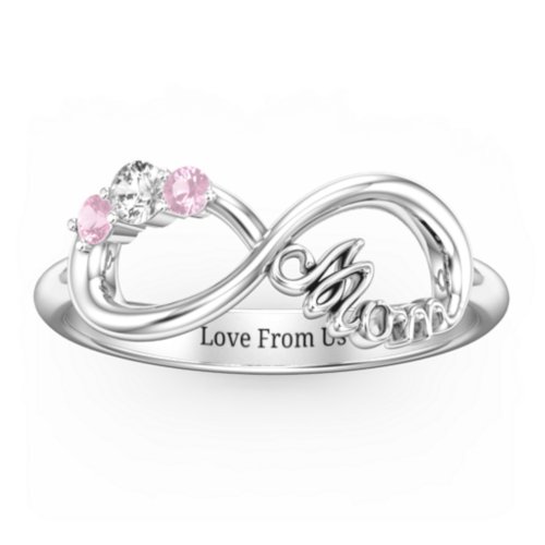 Mom's Infinite Love Ring with 2-10 Stones – Sterling Silver with Cubic Zirconia and Pink Tourmaline